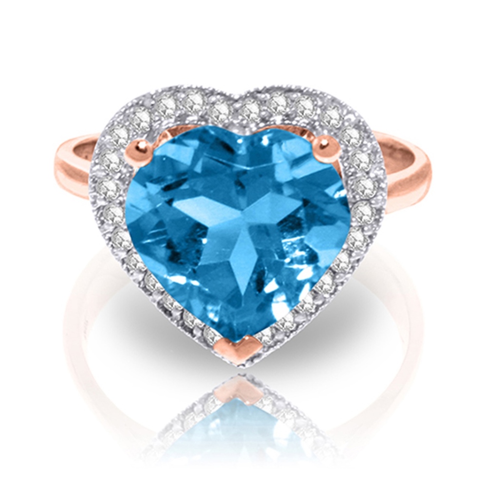 14K. GOLD RING WITH DIAMONDS & HEART BLUE TOPAZ - Picture 1 of 5